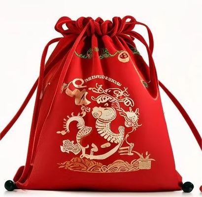 Christmas Collection Polypropylene Drawstring Bag Custom Colored White Plastic Components